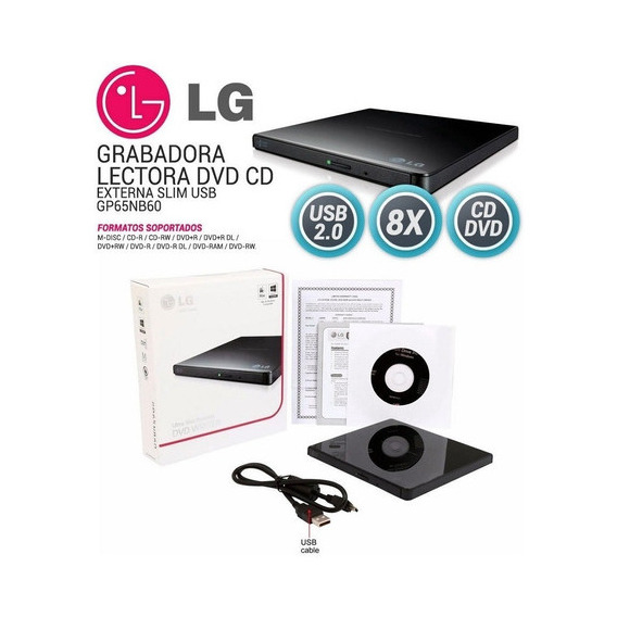 Multigrabador LG Dvd Externo Gp65nb60 Ultra Slim Portable 