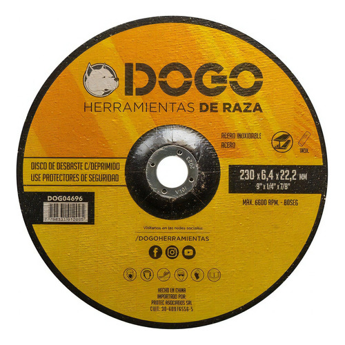 Disco Desbaste Amoladora 9´´ 230mm X 6.4 Dogo X10 Unidades Color Negro y Amarillo