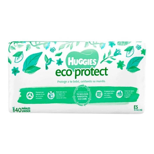 Pañales Huggies Eco Protect Etapa 5 Unisex 40 Pzs Talla 11-14.5 Kg