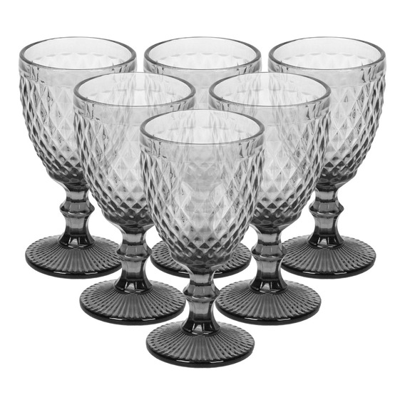 Set 6 Copas De Vidrio 300ml Cóctel Vino Vintage Cristal Color Estilo Diamentegris