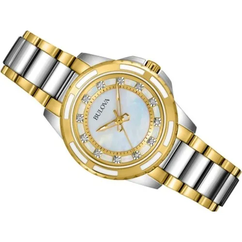 Rel gio Bulova 98p140 Dial Perola Banho Ouro. 12 Diamantes