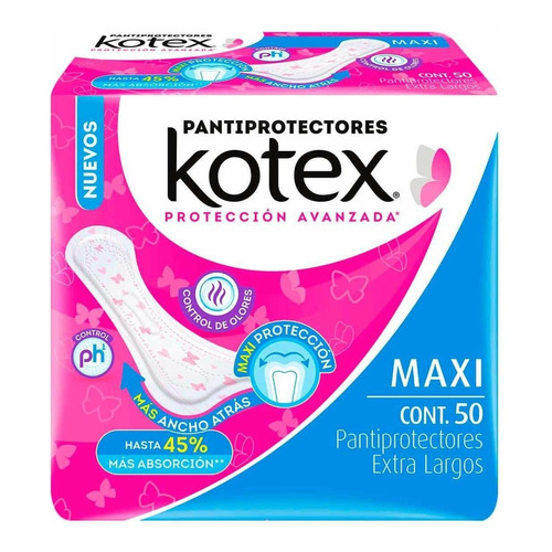 Kotex pantiprotectores maxi extra largo 50 piezas