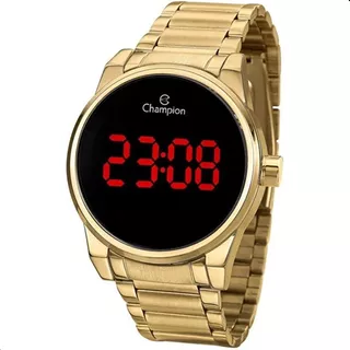 Relógio De Pulso Champion Ch40124h Com Corpo Dourado,  Digital, Para Feminino, Fundo  Preto, Com Correia De Aço Inox Cor Dourado, Bisel Cor Dourado E Dobrável