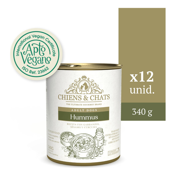 Chiens & Chats Hummus - Alimento Húmedo Para Perros X 12