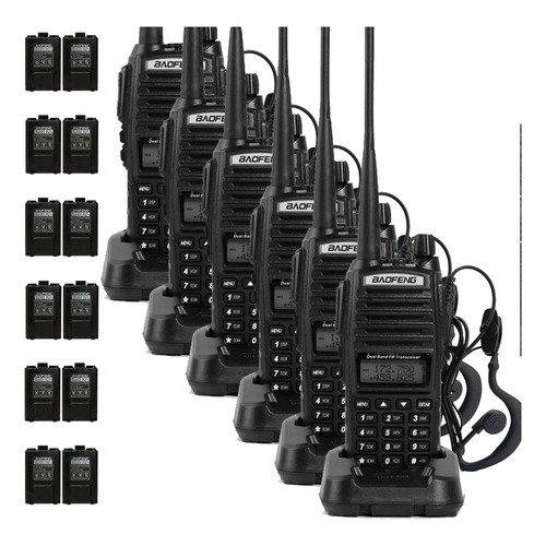 Kit X6 Handy Baofeng Uv-82 Bi-banda 128ch 20km 12 Baterías Color Negro