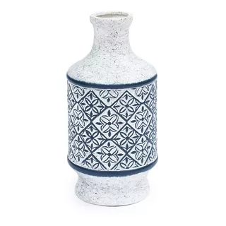 Florero Jarron Ceramico Blanco Y Azul 29x13cm