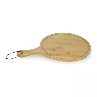 Tábua Gourmet Com Alça Couro 30cm Redonda Bambu Mimo