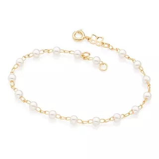 Pulseira 16 Pérolas Folheada Ouro Feminina Rommanel Comprimento 19 Cm Diâmetro 19 Cm