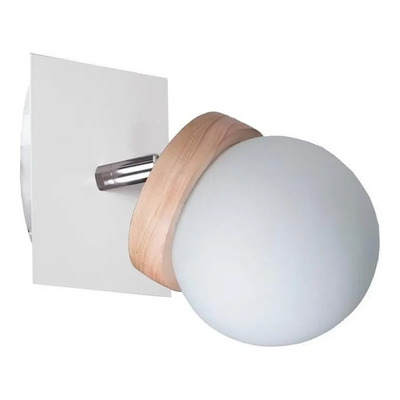 Aplique 1 Luz Elyn Blanco Madera Globo Opal Apto Led G9 Deco