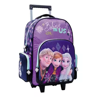 Mochila Frozen Relieve Con Carro 18 Pulgadas Wabro 57817 Color Violeta 57817 Diseño De La Tela Estampada