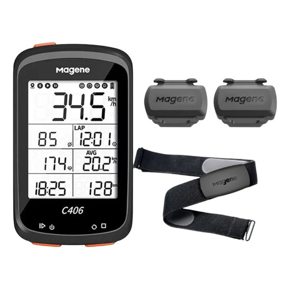 Ciclocomputador Gps Magene C406 + 2 Sensores + Banda