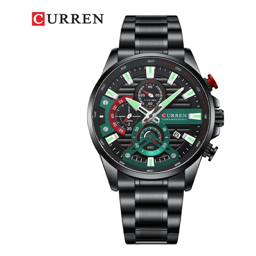 Reloj para hombre Curren, funcional, de acero, con correa cronógrafo original, color negro/verde
