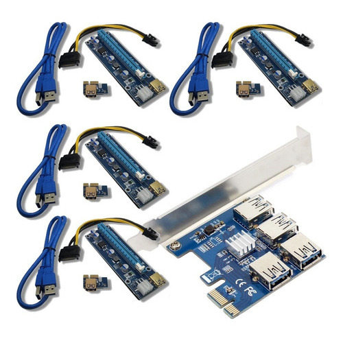 Placa Pcie 4 Puertos Usb Para Minar + 4 Risers Gold Pci-e C3