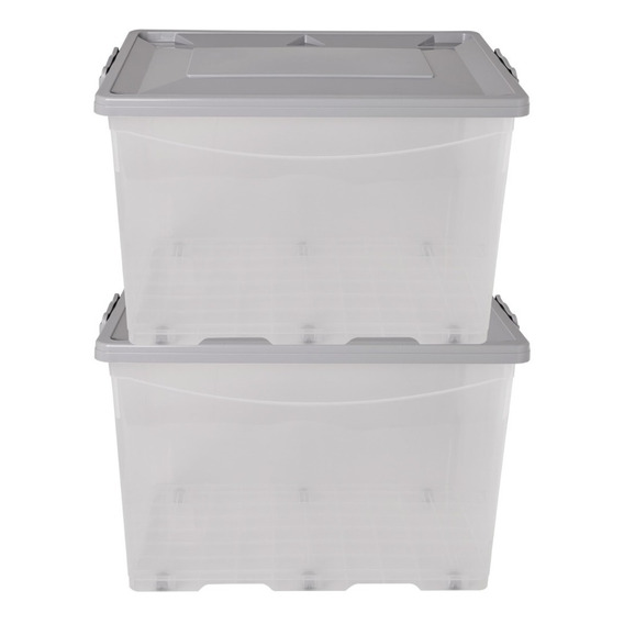 Set X2 Caja Organizadora Plástica 75 Lts Apilable Con Ruedas