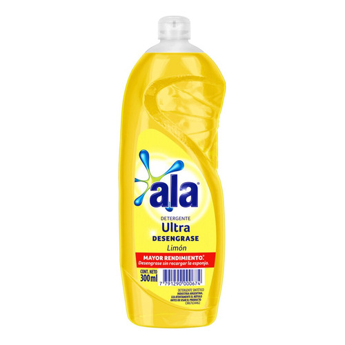 Detergente Ala Ultra Limón semi concentrado en botella 300 ml
