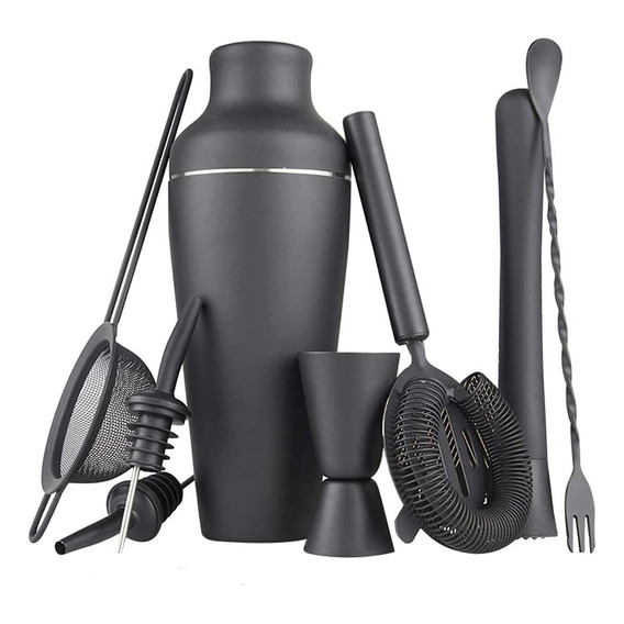 Juego Coctelera Set Utensilios Bar Inoxidable 8pz Negro Mate