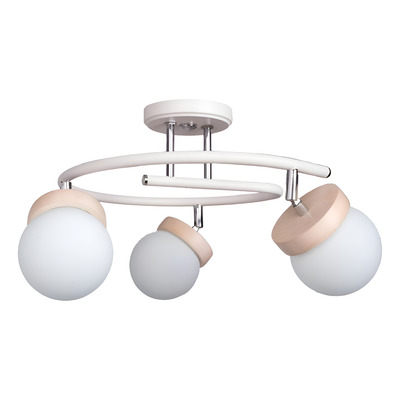 Plafon 3 Luces Elyn G Blanco Madera Globo Opal Apto Led G9  Blanco