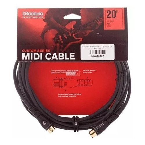Cable Daddario Midi 5 Conectores Dorado 6 Metros Pw-md-20