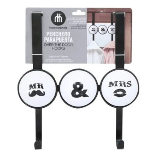 Perchero Puerta Mr & Mrs Gancho Hometrends Mostacho Bigote Color Negro Y Blanco