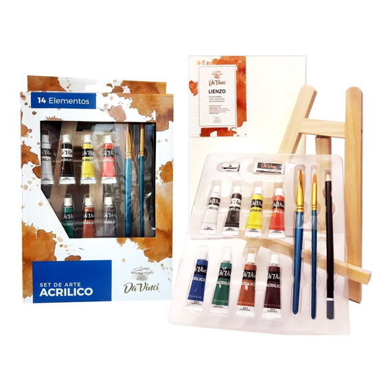 Set Pintura Acrilica Con Caballete Y Bastidor 30x20cms.