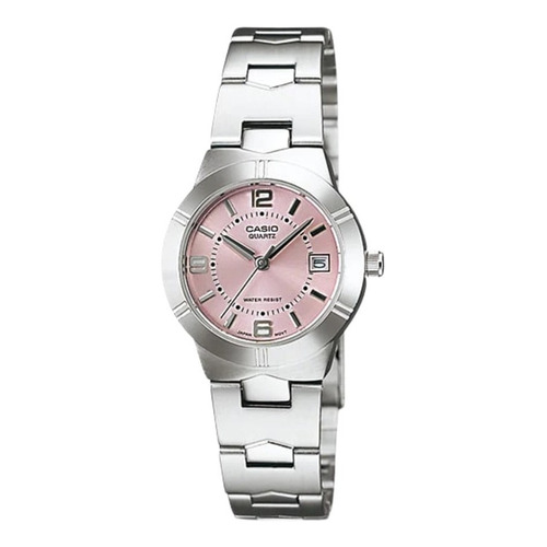Reloj Casio Ltp-1241d-4a Mujer Color de la malla Plateado Color del bisel Plateado Color del fondo Rosa