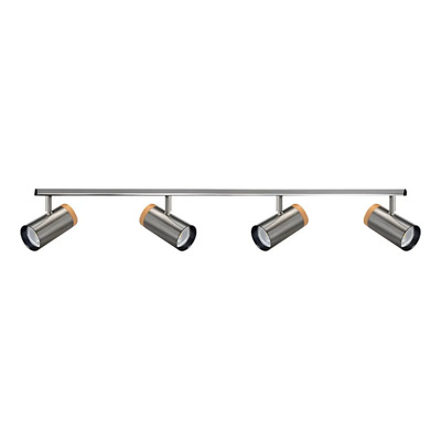 Riel 1 Metro 4 Luces Acero Con Madera Dicro Apto Led Gu10 Acero