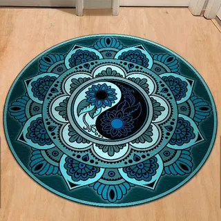 Tapete De Veludo Mandala 135 Diametro Antiderrapante Desenho Do Tecido Yin Yang