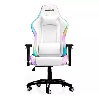 Silla Gamer Thunder Con Soporte Lumbar Y Cervical Rgb  Color Blanco