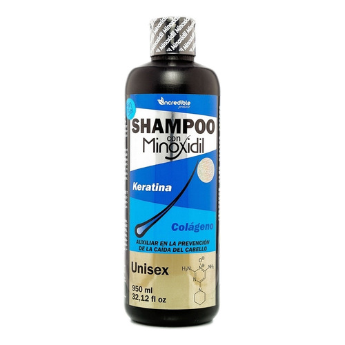 Shampoo Incredible Minoxidil Con Colágeno en botella de 950mL por 1 unidad