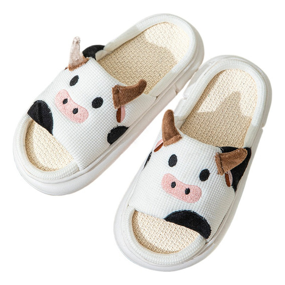 Pantuflas De Vaca Para Mujer Suaves Cómodas Lino Mudas