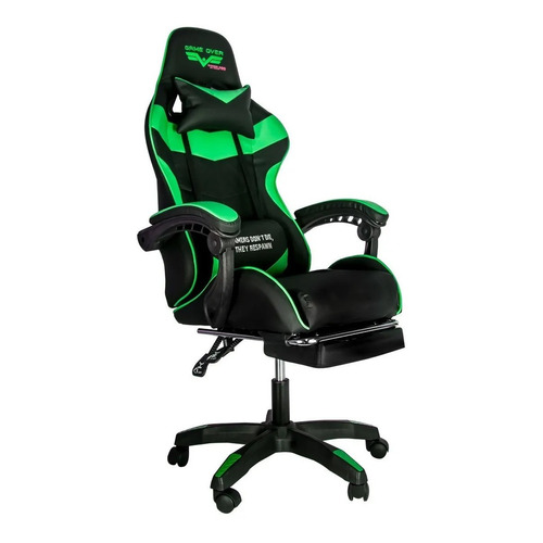 Silla de escritorio Steelpro ROCKET 2.0 gamer ergonómica  negra y verde con tapizado de cuero sintético