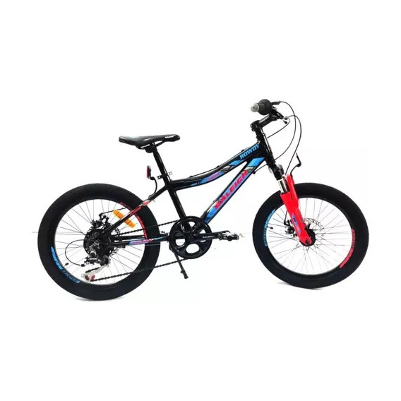 Mountain bike infantil Raleigh Rowdy R20 22" 7v frenos de disco mecánico cambios Shimano y Shimano Tourney TZ400 color negro/azul/rojo con pie de apoyo  