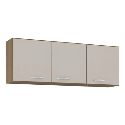 Armário Aéreo De Cozinha 120cm 3 Portas Classic Poquema Cor Castanho/off White