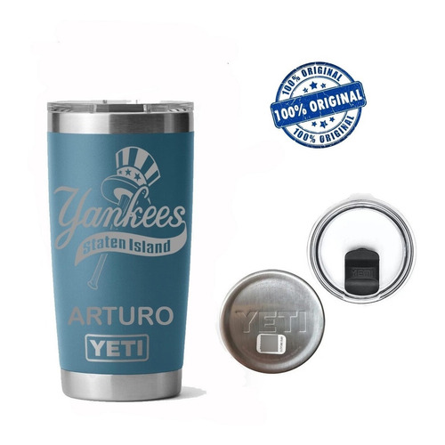 Termo Yeti Rambler 20oz Tumbler Con Grabado Color Azul Inicial