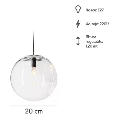 Colgante Jems Transparente 1 Luz Apto Led Vidrio 20cm Cie