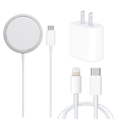 Kit Cubo 20w + Cable Lightning Usb Tipo C + Cargador Magsafe Color Blanco