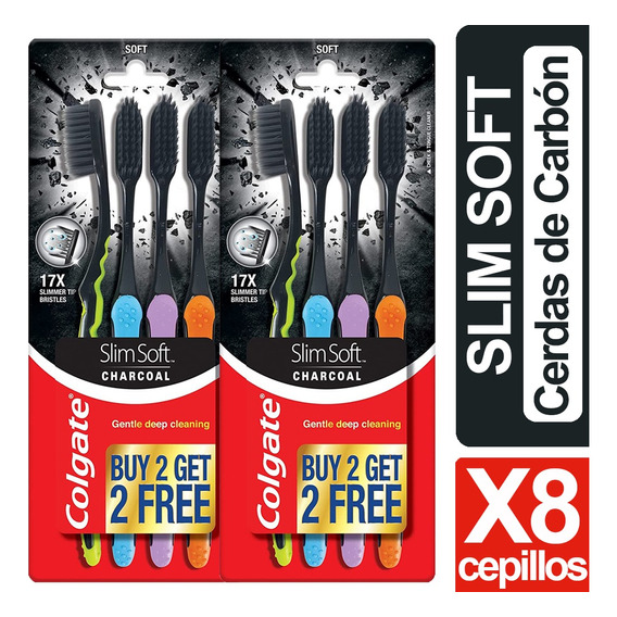 Cepillo Colgate Slim Soft Carbon Adulto Suave Pack 8 Unidad