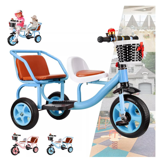 Triciclo Bicicleta Carriola Doble Para Niños Con Pedales
