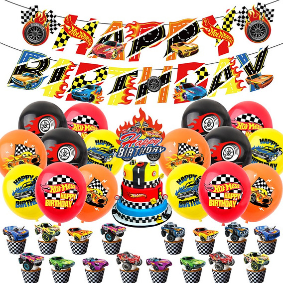 Kit Fiesta Hot Wheels Globos De Cumpleaño Decoración Letrero