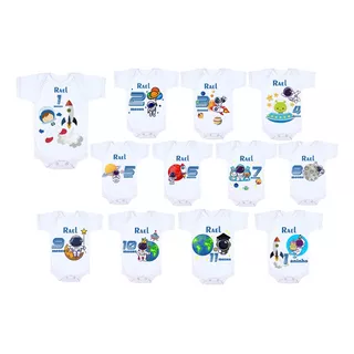 Kit 12 Bodys Bebê Infantil Menino Mesversario Astronauta