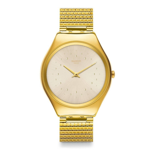 Relojes Swatch Reloj Skin Glam Para Mujer Pulsera Color de la malla Dorado Color del bisel Dorado Color del fondo Blanco