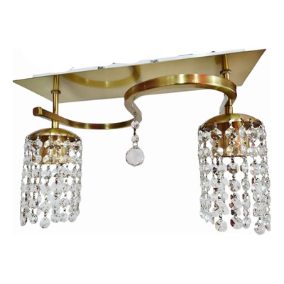 Plafon Lyon S 2 Luces Dorado Cristal Vidrio E27 Deco Moderno