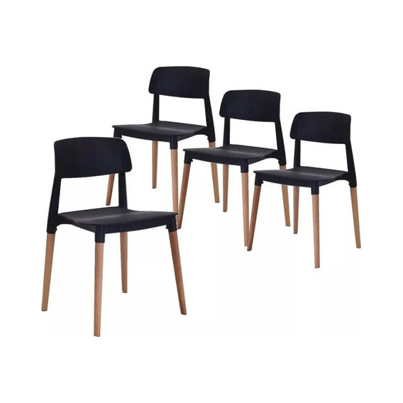 Sillas Milan X4 Madera Nórdicas Full Baires4 Color de la estructura de la silla Negro