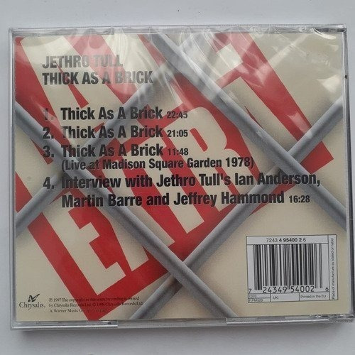 Jethro Tull Thick As A Brick Cd Importado Nuevo Ian And