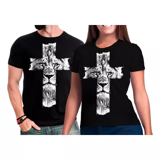 Kit Casal De Camiseta Evangélica Leão Tribo De Judá Cristã