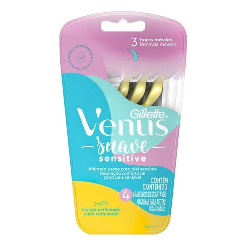Venus Suave Sensitive Máquinas de afeitar Desechables con Skin Elixir, 4 Uds