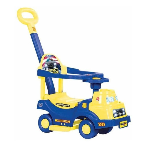 Carrito Montable De Bebe Brinca Policia Car Promeyco Niño Niña Color Azul/amarillo