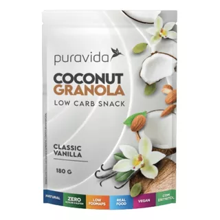 Pura Vida Premium Low Carb Granola Coconut Sabor Classic Vanilla 180g 
