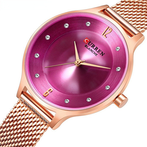 Reloj De Correa De Malla Impermeable Curren Para Mujer Color Del Bisel Rose Rouge