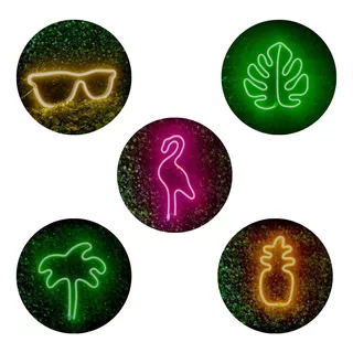 5 Luminárias Neon Led Kit Tropical Instagramavel Bivolt